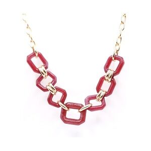 Lane Bryant Gold Maroon Resin Link Necklace Chunky 20in
